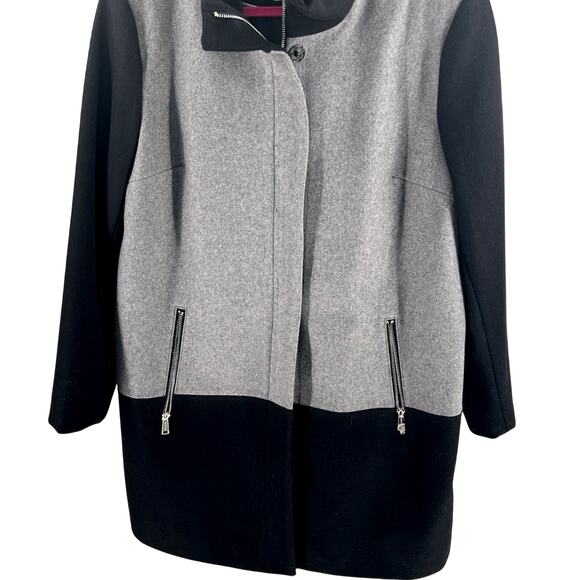 Nautica Women’s Color Block Black & Gray Wool Blend Longline Coat size 12 - Picture 2 of 8